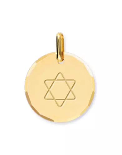 Médaille Ronde Gravée Étoile de David Contour Diamanté en Or Personnalisable