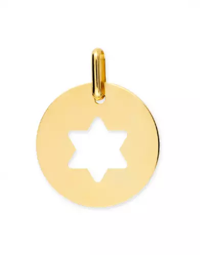 Médaille Ronde Étoile de David Ajourée en Or Personnalisable