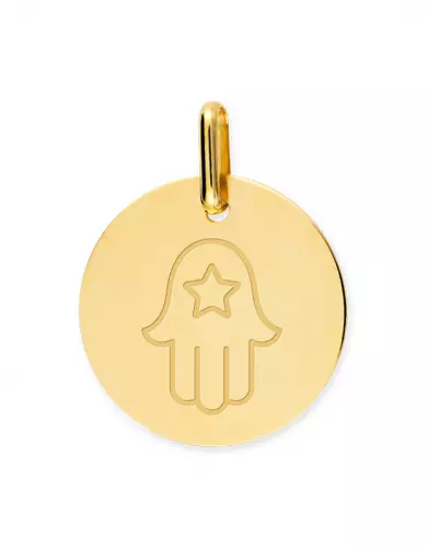 Médaille Gravée Main de Fatma et Étoile en Or Personnalisable