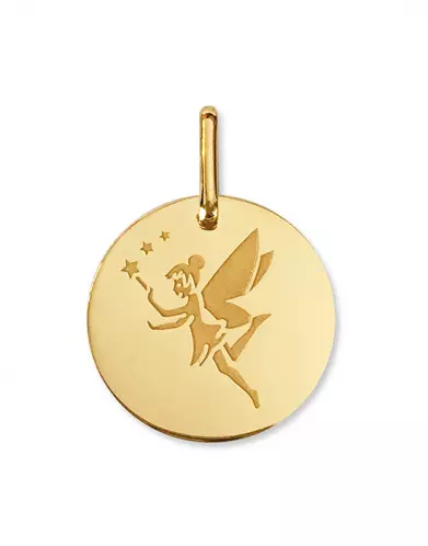 Médaille Ronde en Or Gravée Fée Paillette Personnalisable