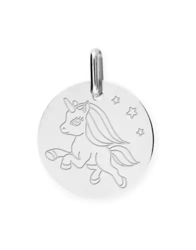 Médaille Ronde en Or Gravée Licorne Personnalisable