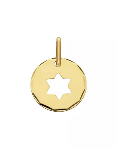 Médaille Ronde en Or Contour Diamanté et Étoile de David Ajourée Personnalisable