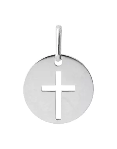 Médaille Ronde en Or Croix Latine Ajourée Personnalisable