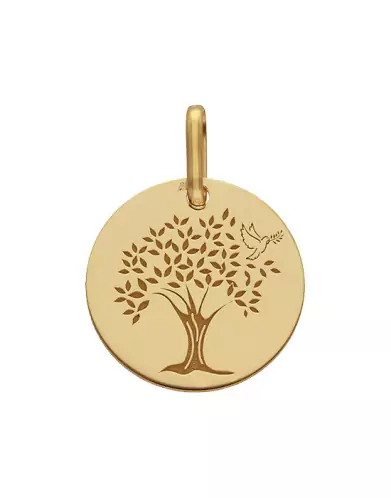 M&eacute;daille Arbre de Vie &agrave; la Colombe Petit Mod&egrave;le en Or personnalisable