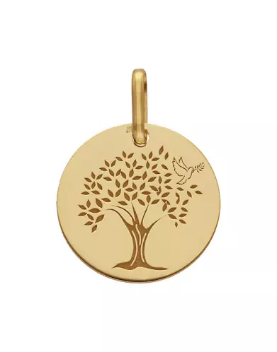 M&eacute;daille Arbre de Vie &agrave; la Colombe Grand Mod&egrave;le en Or personnalisable