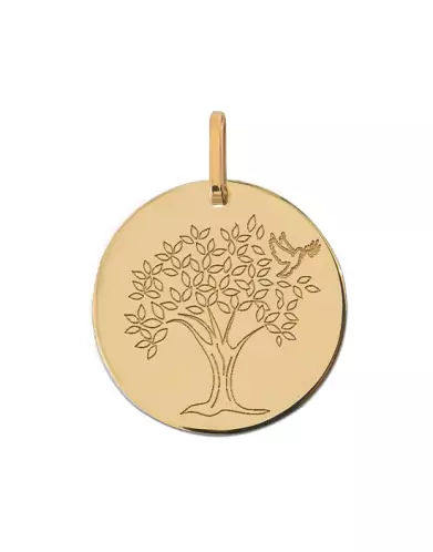 Médaille Arbre de Vie à la Colombe Grand Modèle en Or personnalisable