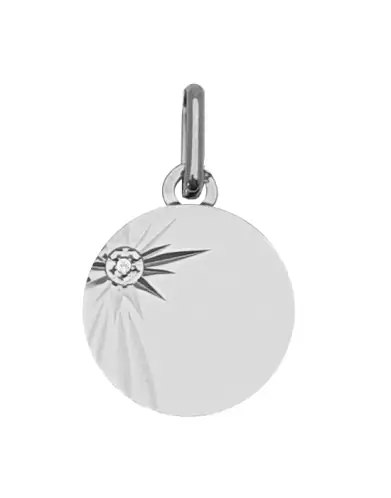 Médaille Ronde en Or Small Étoilée avec Diamant Personnalisable