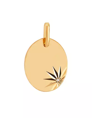 Médaille Ovale Soleillée en Or et Diamant Personnalisable