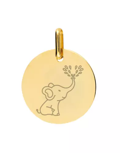 Médaille Ronde en Or Gravée Éléphant Personnalisable