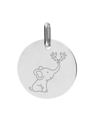 Médaille Ronde en Or Gravée Éléphant Personnalisable