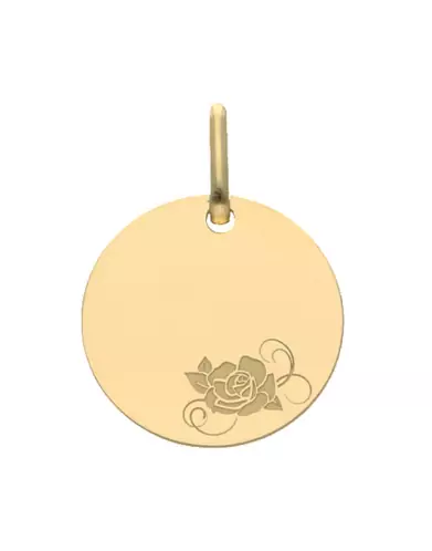 Médaille Ronde en Or Gravée Rose Personnalisable