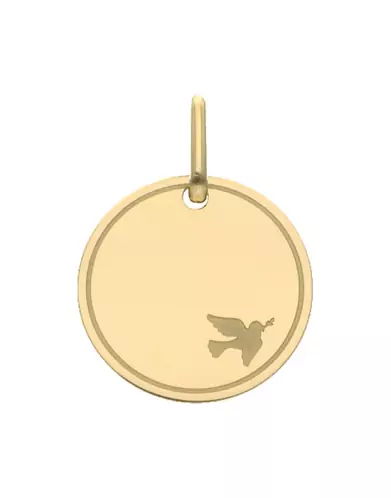 Médaille Ronde en Or Gravée Colombe Personnalisable