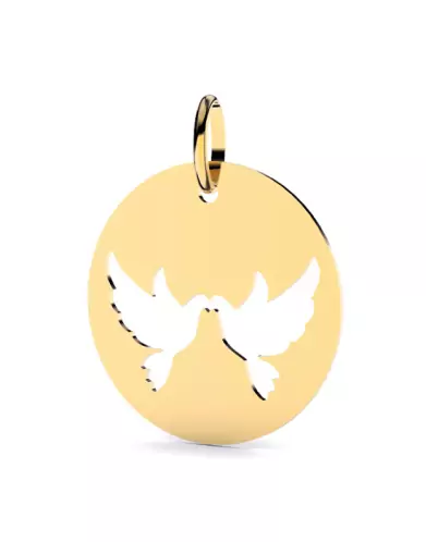 Médaille Ronde Colombes Ajourées en Or – Grand Modèle
