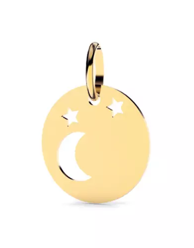 Médaille Ronde en Or Ajourée Lune et Étoiles