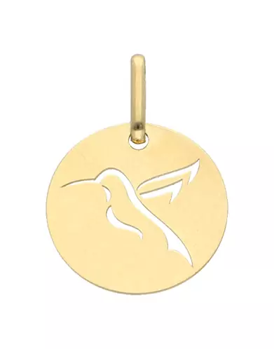 Médaille Ronde en Or Colibri Ajouré personnalisable