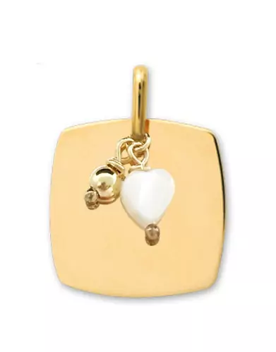Médaille Carrée Or Jaune 18K et Pampilles