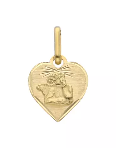 Médaille Cœur Étoilée avec Ange Pensif en Or Personnalisable