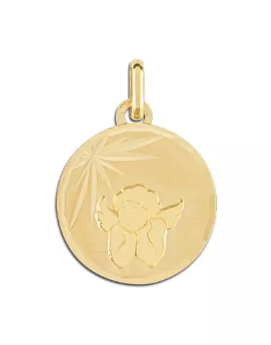 Médaille Ronde Étoilée avec Contour Ange Penseur en Or Personnalisable