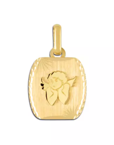 Médaille Tonneau Étoilée Contour Diamanté et Ange Relief en Or Personnalisable