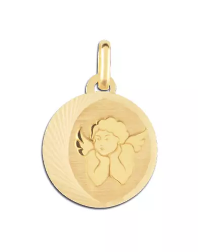 Médaille Ronde Lune Soleillée avec Ange Penseur en Or Personnalisable