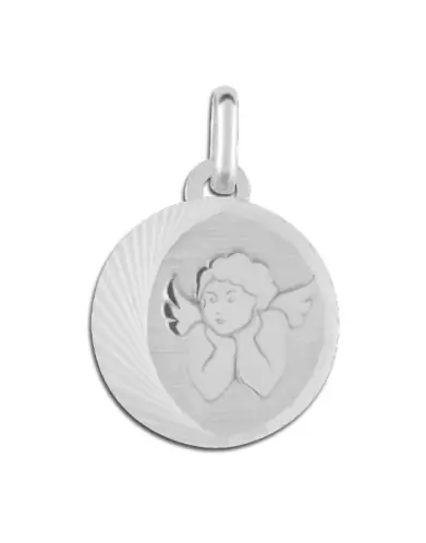 Médaille Ronde Lune Soleillée avec Ange Penseur en Or Personnalisable