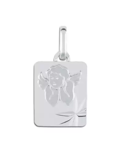 Médaille Rectangle Étoilée et Ange en Relief en Or Personnalisable