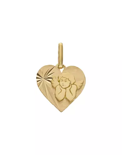 Médaille Coeur Brossée Motif Étoilé avec Ange Penseur en Or Personnalisable