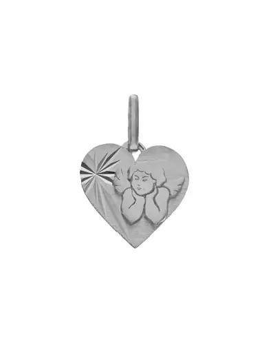 Médaille Coeur Brossée Motif Étoilé avec Ange Penseur en Or Personnalisable
