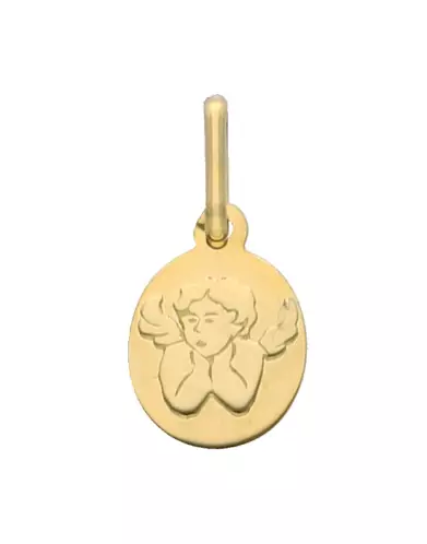 Petite Médaille Ovale avec Ange Penseur en Relief en Or Personnalisable
