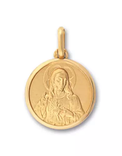 Médaille Ronde Bordure et Christ à l’Auréole en Relief en Or Personnalisable