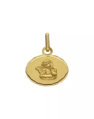 Médaille Ovale Horizontale Diamantée Ange Penseur en Or Personnalisable