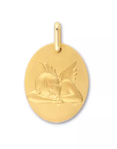 Médaille Ovale Ange qui Dort en Relief en Or Personnalisable