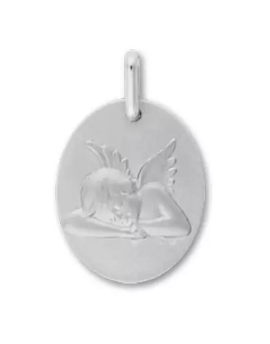Médaille Ovale Ange qui Dort en Relief en Or Personnalisable