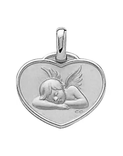 Médaille Cœur Ange qui Dort Bordure en Relief en Or Personnalisable