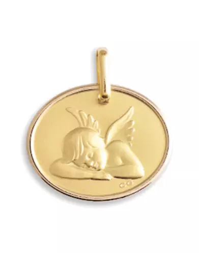 Médaillon Ovale Ange qui Dort et Bordure en Relief en Or Personnalisable
