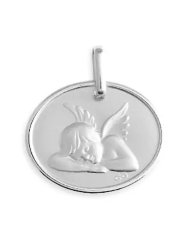 Médaillon Ovale Ange qui Dort et Bordure en Relief en Or Personnalisable