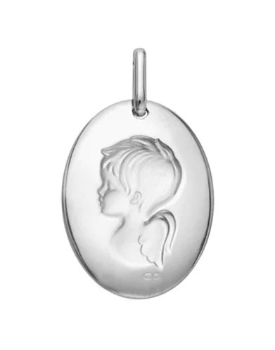 Médaille de Baptême Galet Ange en Relief en Or Personnalisable