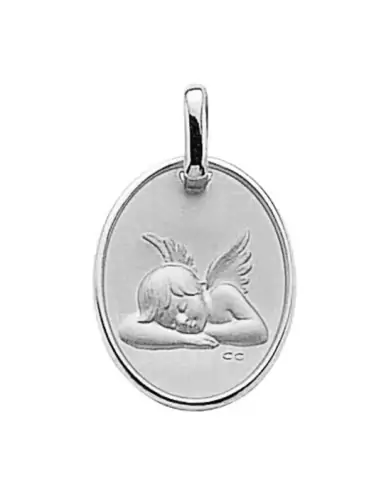 Médaille Ovale Ange qui Dort et Bordure en Relief en Or Personnalisable