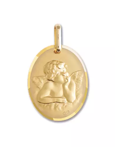 Médaille de baptême Ange Penseur ovale Contourée