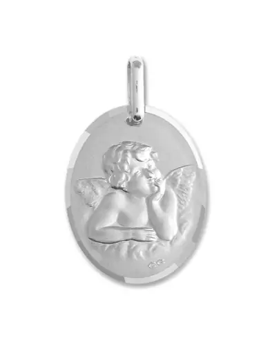 Médaille de baptême Ange Penseur ovale Contourée