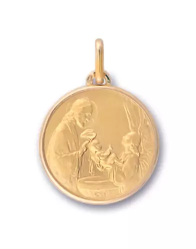 Médaille Ronde Scène du Baptême en Relief en Or Personnalisable