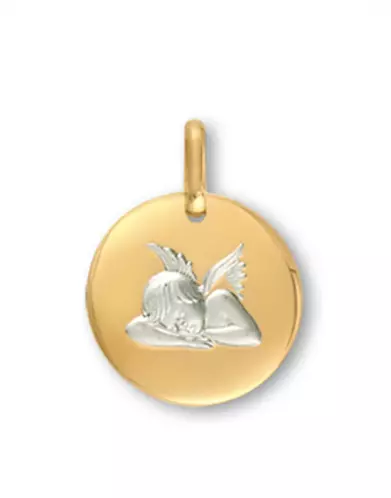 Médaille ronde Ange qui dort bicolore