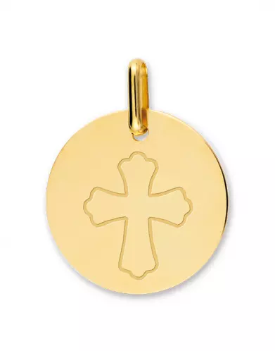 Médaille Ronde en Or Croix Occitane Gravée Personnalisable