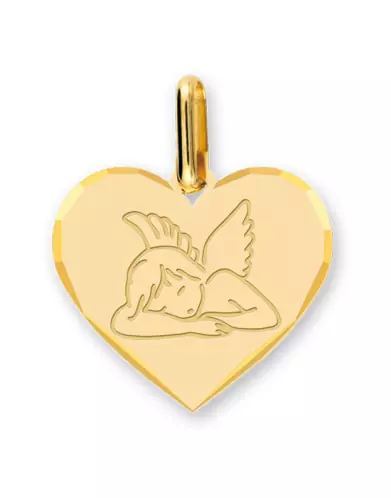 Médaille Cœur Diamantée Ange Qui Dort Moderne en Or Personnalisable