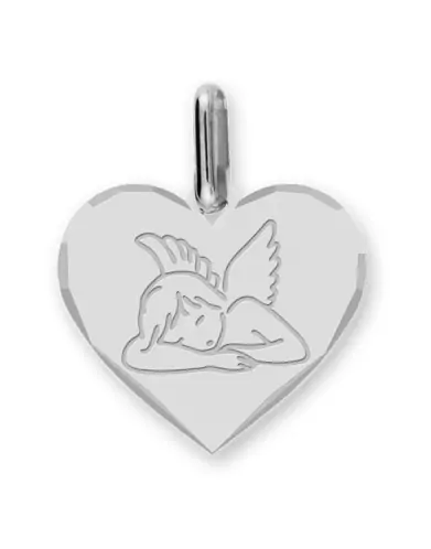 Médaille Cœur Diamantée Ange Qui Dort Moderne en Or Personnalisable