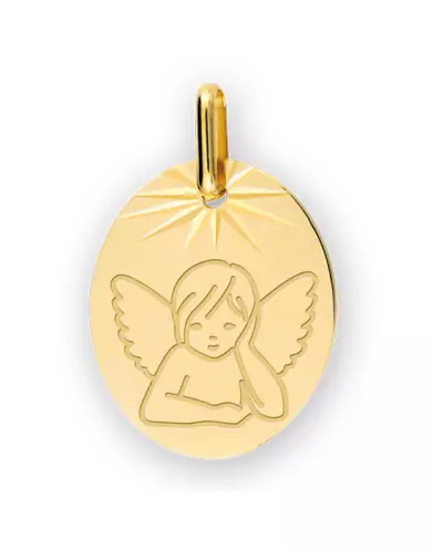 Médaille Ange penseur ovale soleil