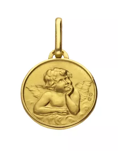 Petite médaille de baptême ange raphaël en or personnalisable