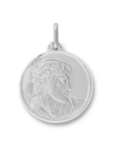 Médaille Ronde Bordure et Christ Couronne d’Épines en Relief en Or Personnalisable