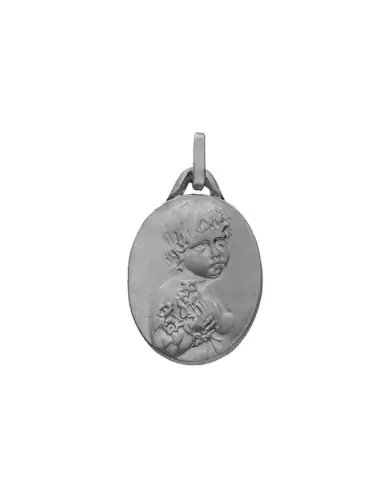 Médaille Ovale Ange aux Fleurs en Or Personnalisable