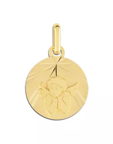 Médaille Ronde Motif Étoilé et Ange en Relief en Or Personnalisable